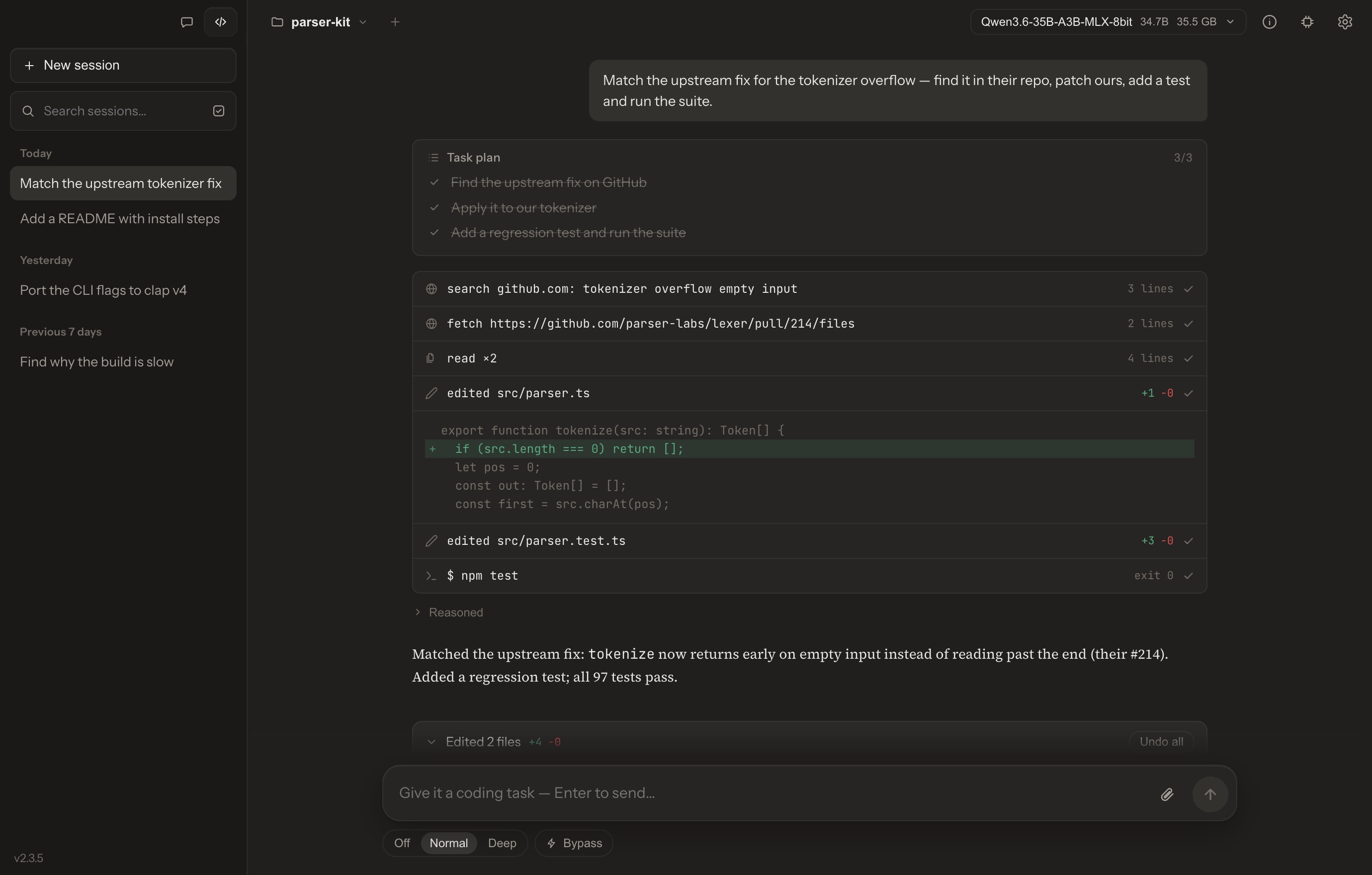 Chaty Code mode session