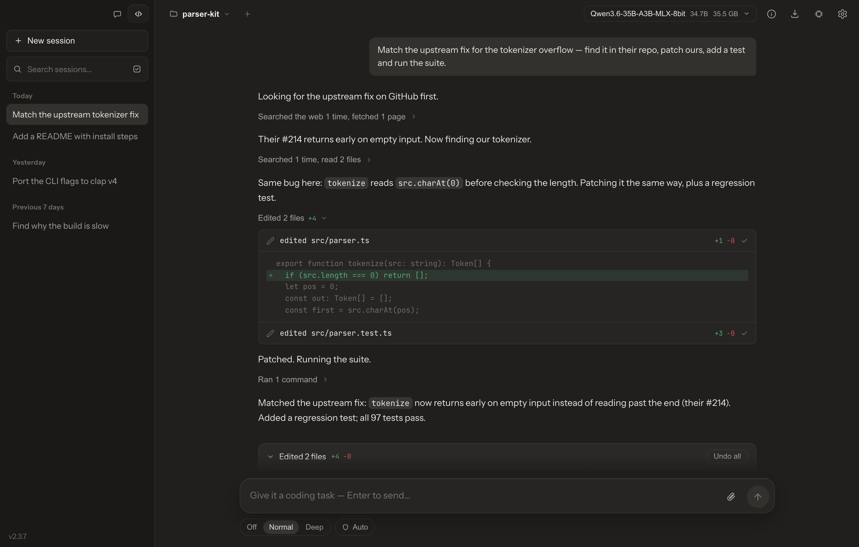 Chaty Code mode session