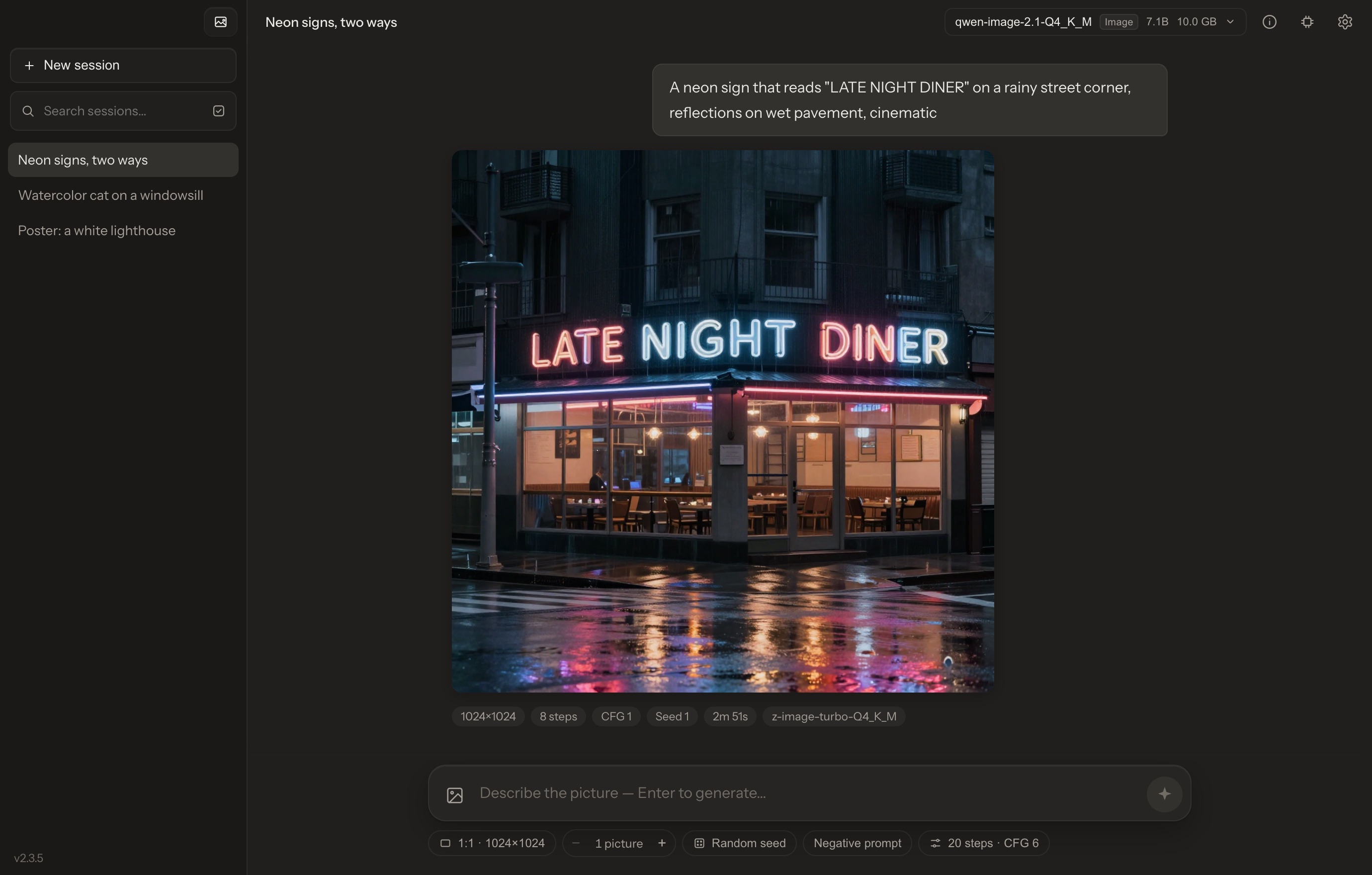 Chaty image studio: a prompt and the neon sign it drew