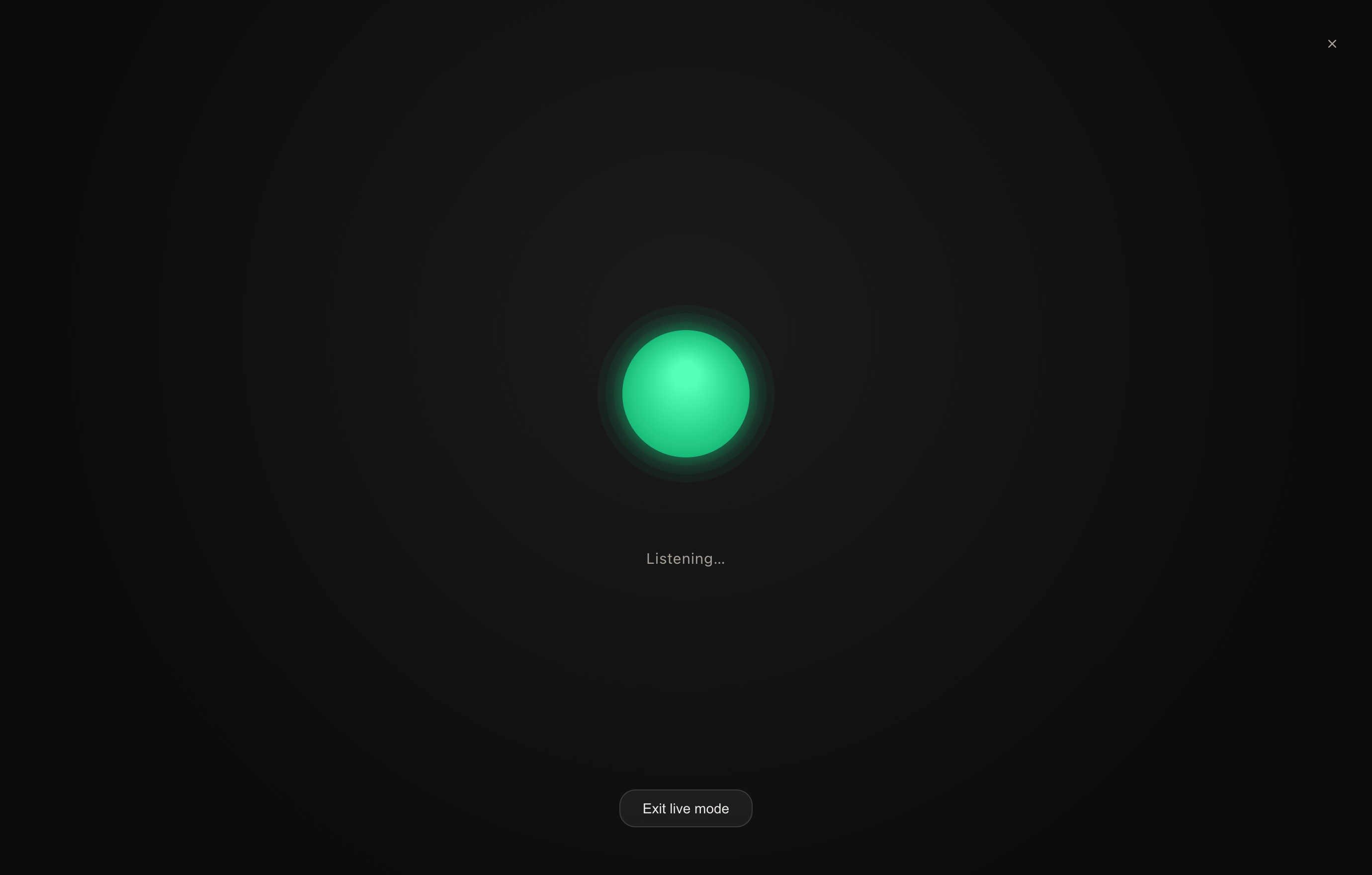 Chaty Live mode — a glowing orb listening, hands-free voice conversation